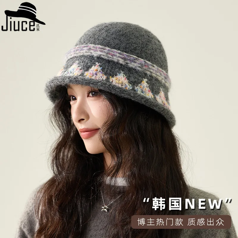 Dome Short Eave Fisherman Hat women's Winter New Retro Color Jacquard Knit Hat Niche high-end Warm Basin Hat Bucket Hat 4m697