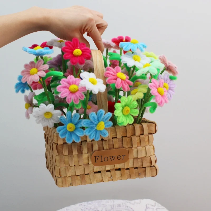 60 pcs PIPE Artificial Flower Finished Handmaded Daisy Flower Christmas‘ Day Gifts for Guests DIY Craft Sunflower Wedding Party