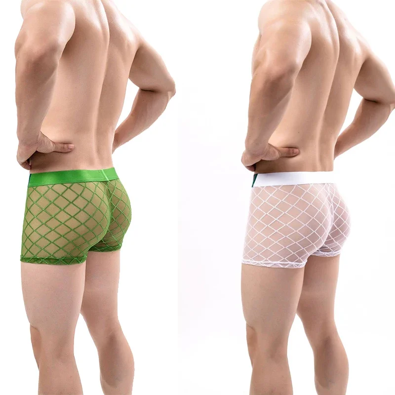 Bóxer Sexy transparente para hombre, ropa interior de malla elástica sólida a la moda, pantalones cortos ajustados para deportes al aire libre, gran