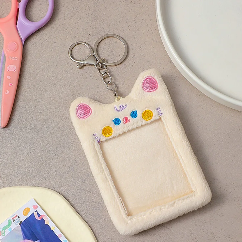 

Lovely Plush Animals Photocard Holder Black Cat Kpop Idol Photo Card Holder Girl Cute Keychain ID Credit Bank Card Protector