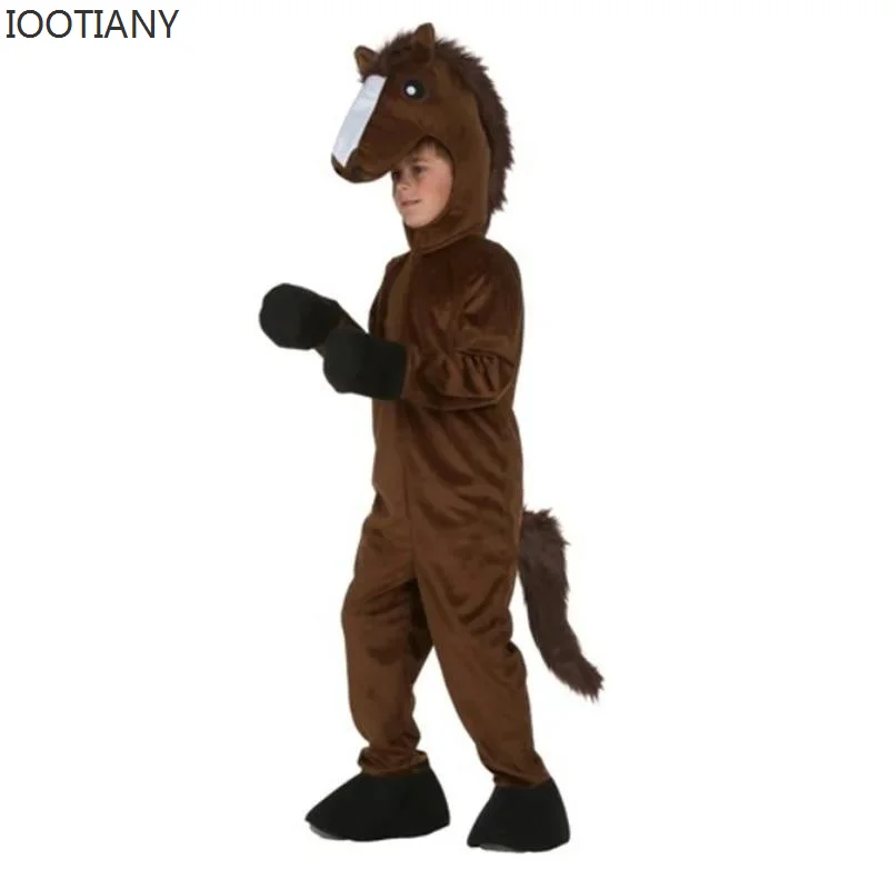 Nieuwe Meisjes Jongens Party Role Play Dress Up Jumpsuit Kids Paard Kostuum Outfit Kind Halloween Dieren Cosplay Kostuum Pak Bruin