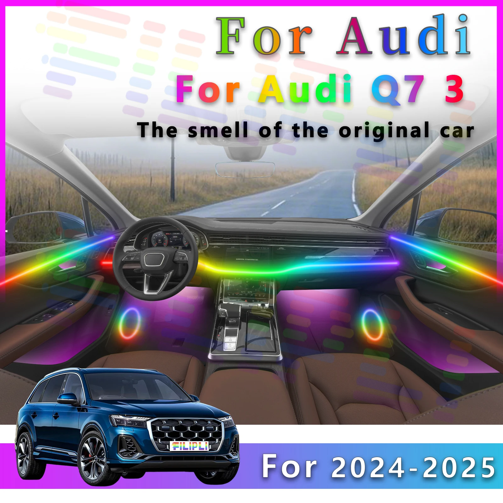 For Audi Q7 Add a Touch of Luxury to Long Commutes with Hidden LED Light Strips for Car Interiors Featuring 64 Color Options APP