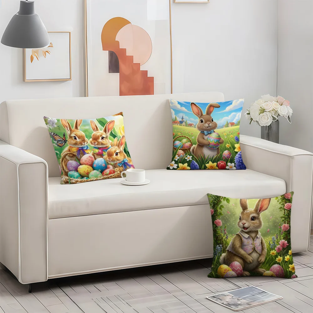 Easter Bunny Egg Cushion Cover Birthday Anniversary Gifts Double Sided Printed Zipper Cushion Cover Soft Skin Bedding