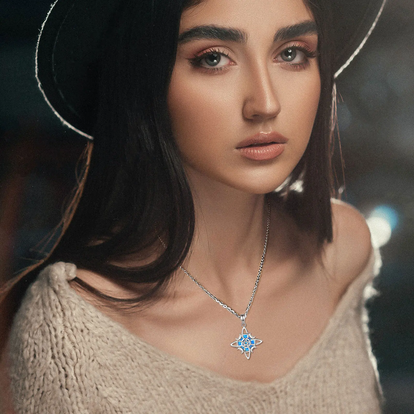 AEONSLOVE الأصلي 925 فضة الساحرة عقدة قلادة أوبال القمر الخماسي سلتيك عقدة قلادة ويكا مجوهرات الهدايا الروحية #4