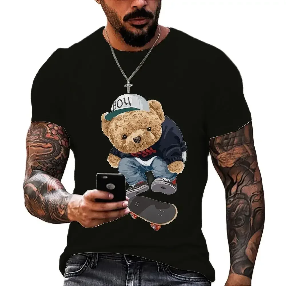 2024 Year 3D Teddy Bear Printing Men T Shirt CasualO-neck Short Sleeve Tops Summer Street TrendHip Hop Harajuku Oversized Tees