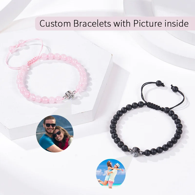 

Personalized Photo Projection Adjustable Bracelet Custom Picture Projection Natural Stone Bracelet Jewelry Gift For Women Men