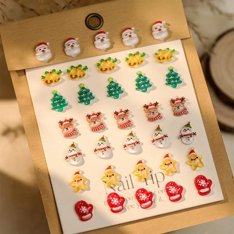 

35PCS Christmas Nail Art Stickers 3D Resin Cartoon Santa Claus Snowman Bear Nail Accessories for Women and Girl Gift