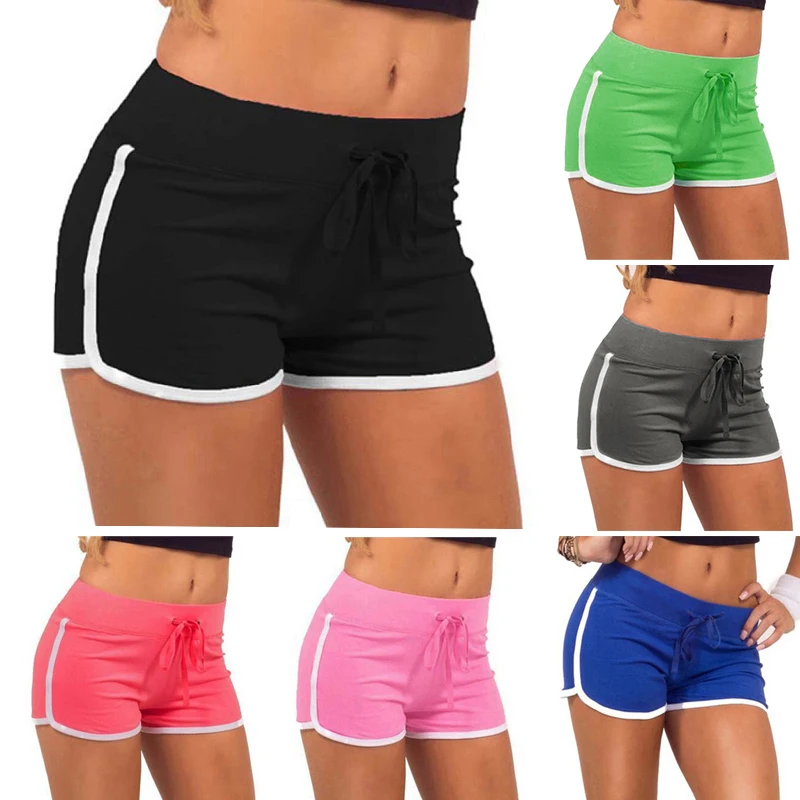 Women Cotton Shorts Yoga Short Pants Summer Fast Drying Sports Pants Contrast Binding Side Split Elastic Waist Casual Shorts
