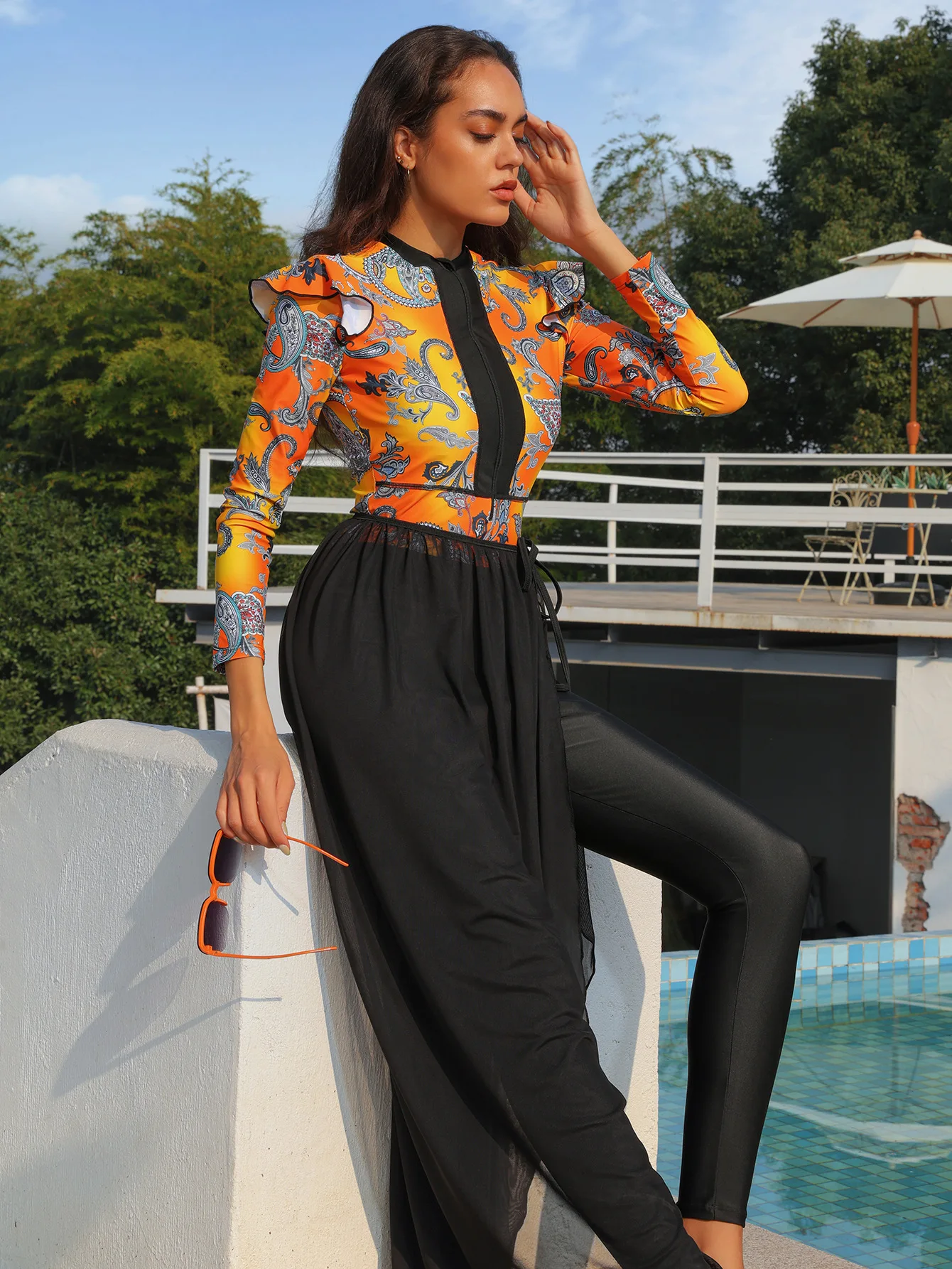 Muslim Sports Three Piece Swimsuit Islamic Conservative Sunscreen Printing Swimwear Diving Swimming Suit Women Beach Morocco