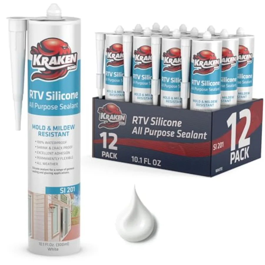 

Silicone Sealant Waterproof% 100-10 fl oz Cartridge - RTV Silicone Caulk Kitchen and Bathroom, All Purpose, Window Caulking Sea