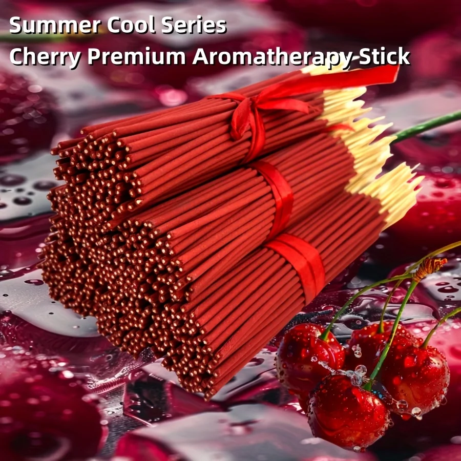 Handmade Red Cherry Fragrance Stick - 22cm Long-Lasting Artificial Wooden Incense, Safe and Non-Irritating for Indoor and Outdoor Use, Feather-Free Yoga and Meditation Decoration, Suitable for Camping, Travel, Courtyard, Festivals (Halloween, Christmas, Thanksgiving) Use, Aromatherapy Accessories, Festive Fragrance, Vibrant Design, Natural Appearance