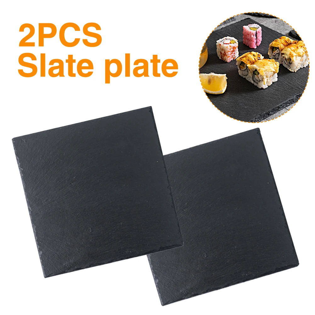 Slate Plates 20x20cm 2pc Natural Stone Rock Black Cutting Board Cheese Board Charcuterie Boards for CheeseSushi mat