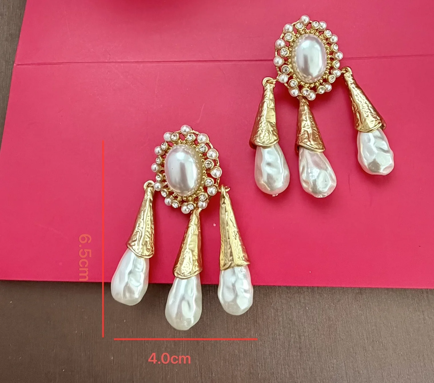 Runway Vintage Full Zircon Pearl Tassel Brass Earrings Exaggerated Statement Drop for Women
