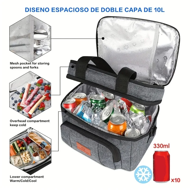 Borse da pranzo multifunzionali a doppio strato Tote Cooler per donna uomo scatola da pranzo da viaggio per Picnic di grande capacità con tracolla