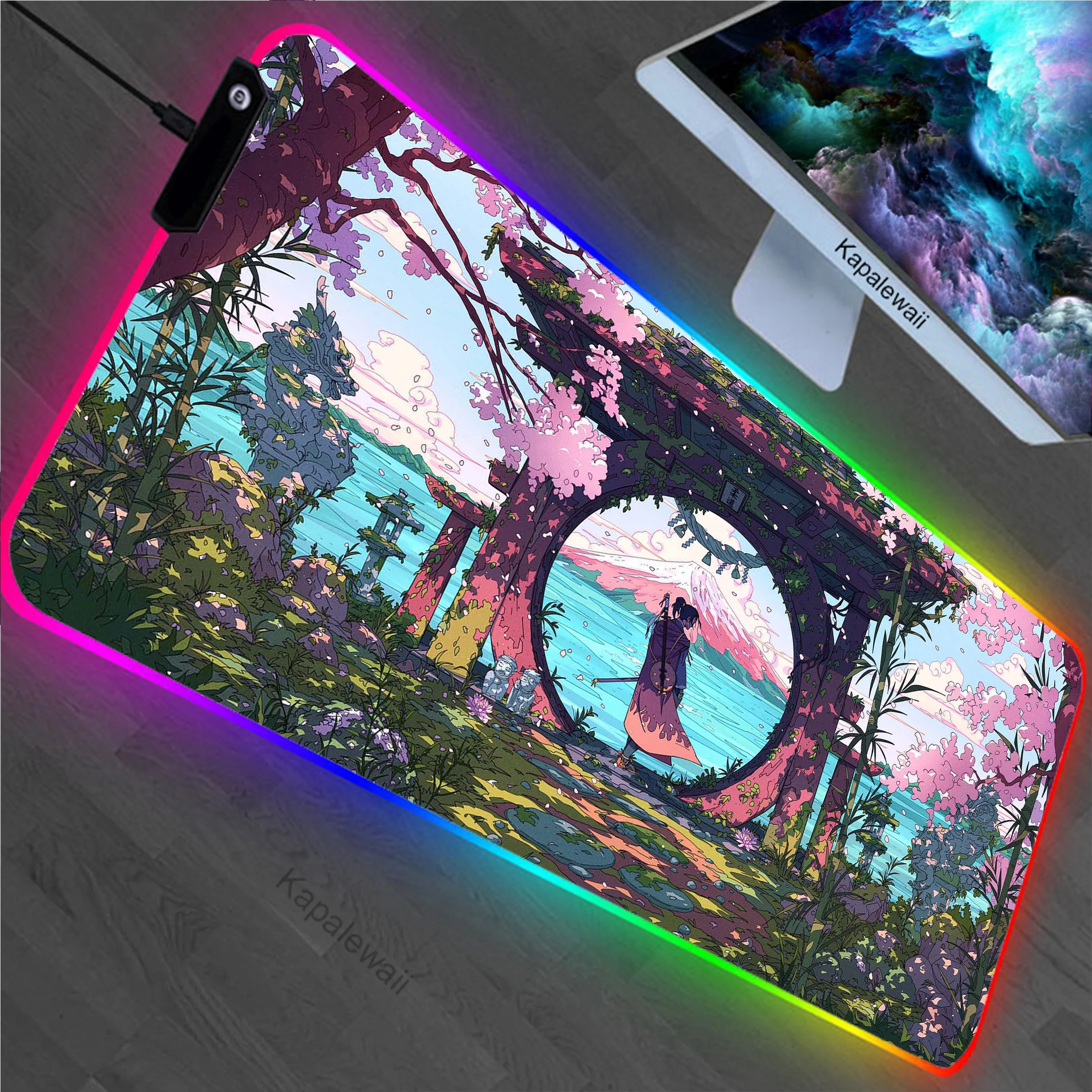 

Japanese Landscape RGB Gaming Mousepad Gamer Speed Accessories Keyboard Pads Computer Mouse Pad Anti-slip Large Mouse Mat XXL