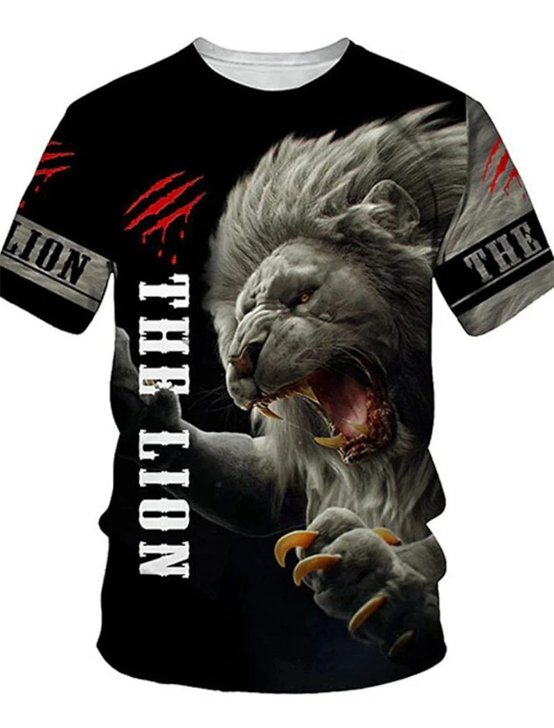 Lion 3D Printing T-shirt Trend Personalized High Quality Large Size Sports Tops Casual Short Sleeve Summer Street Clothing Tees