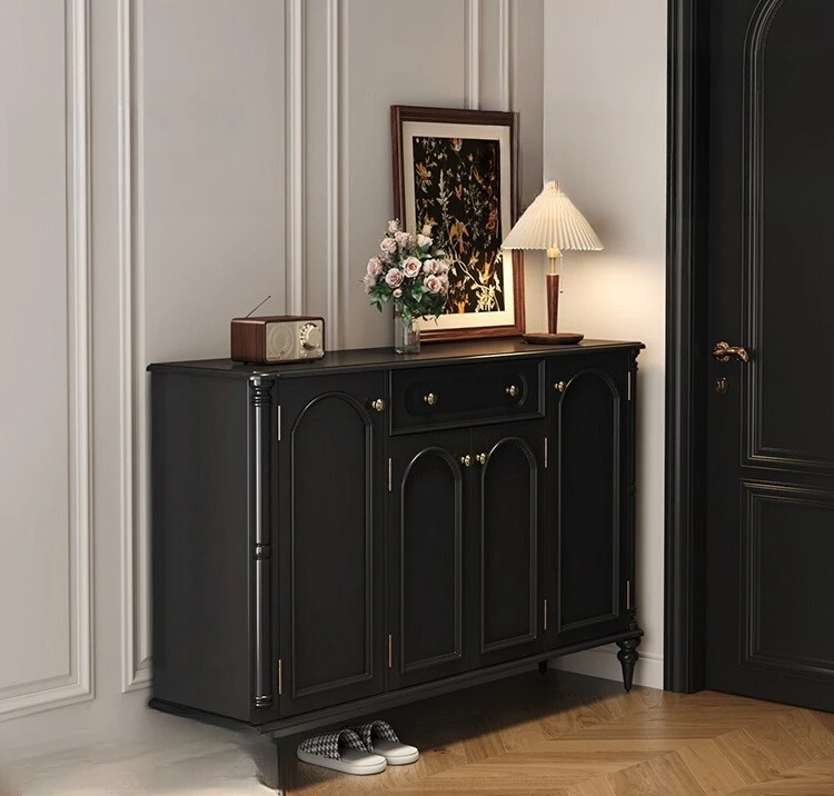 

Entry door retro French entrance cabinet against the wall pure solid wood entry large widened capacity
