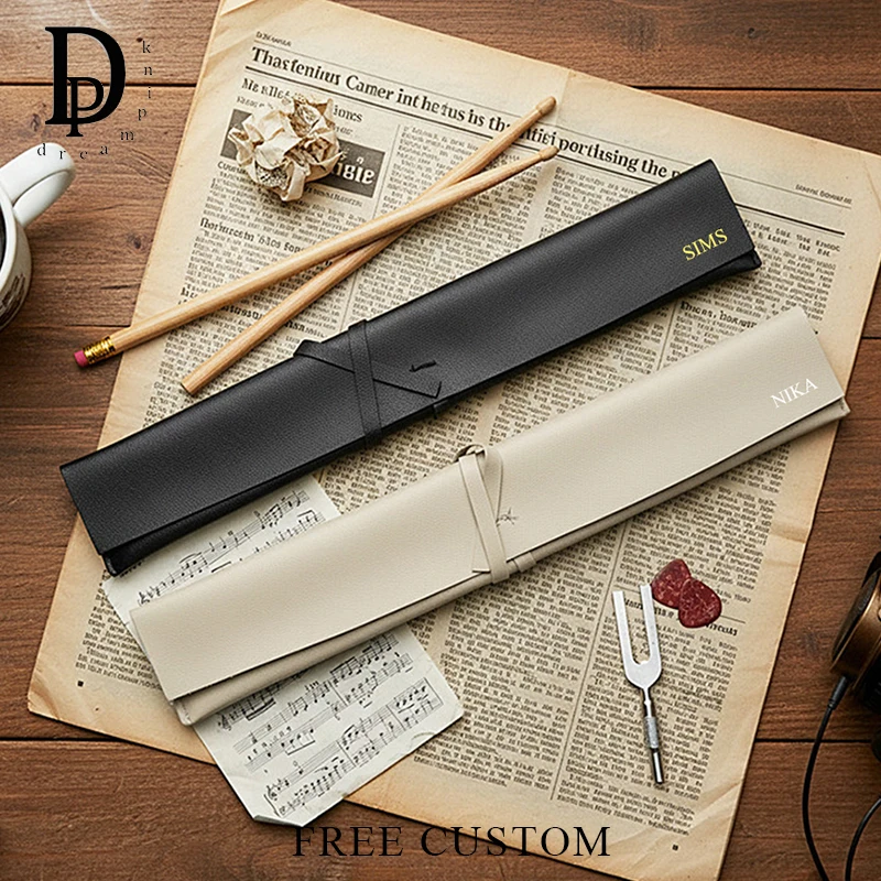 Engraving PU Leather Luxury Drumstick Storage Bag Custom Name Portable Waterproof Drum Stick Sleeve Personalized Band Pouch