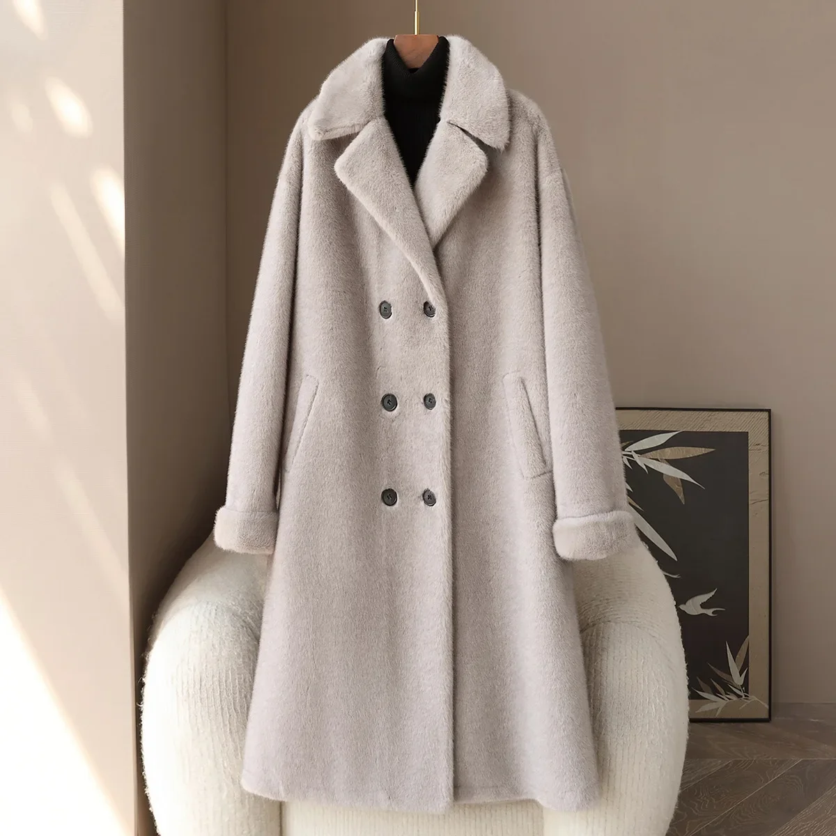 

2025 new model Fur Long Synthetic Fur Mink Fur Coat European and American Style