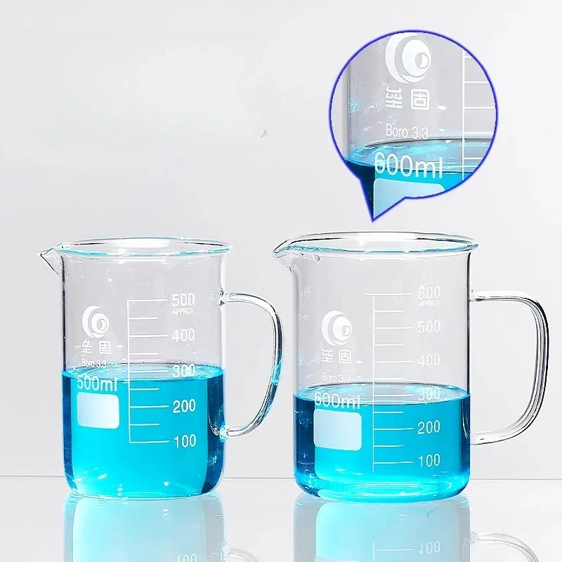 Vaso de vidrio con mango, 50mL-2000ml, cristalería de laboratorio químico, vidrio de borosilicato 3,3, 1 ud.