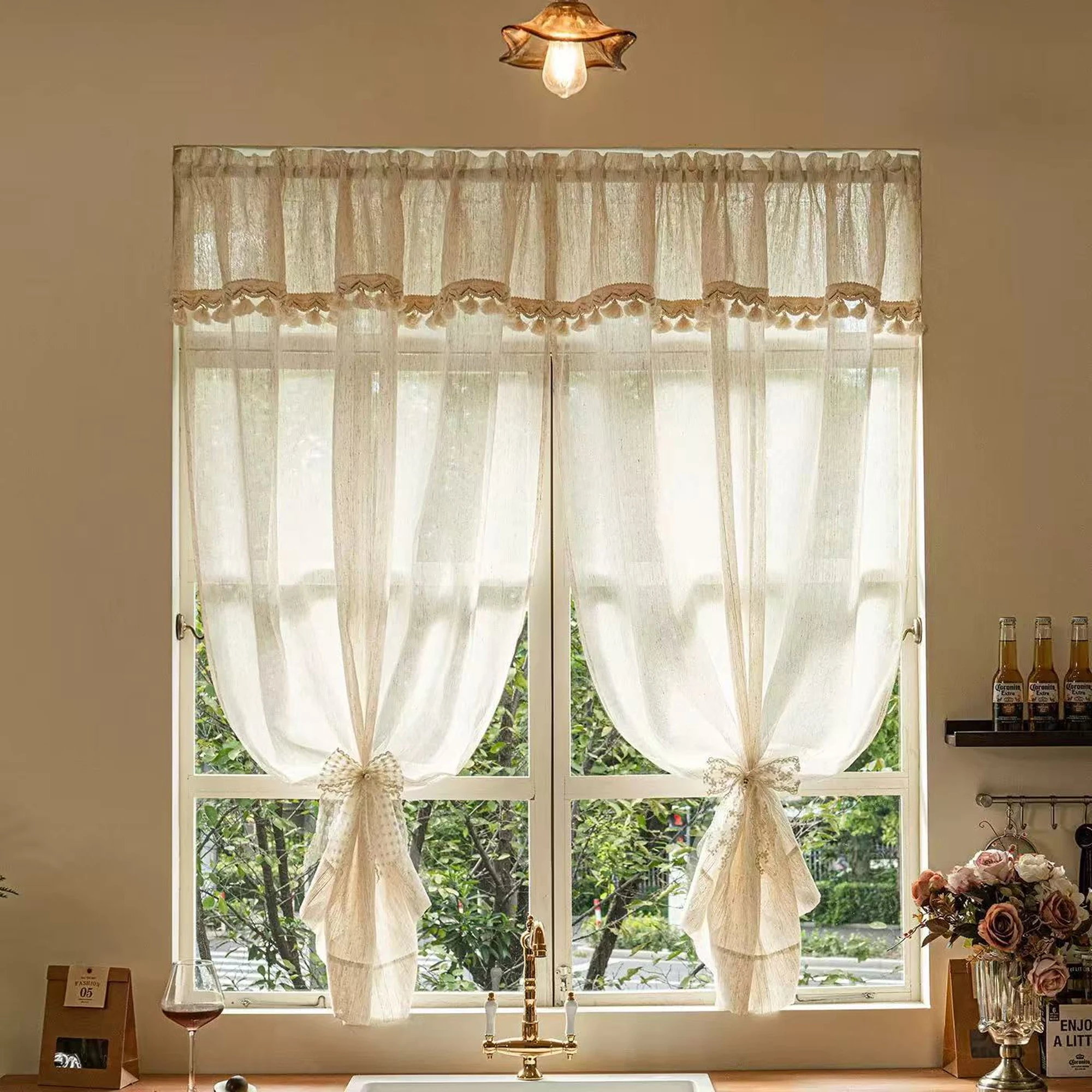 1pc Minimalist Luxury Pleated Window Curtain, Rod Pocket Soft Light Transmission, High-End Texture, Modern Home Decor