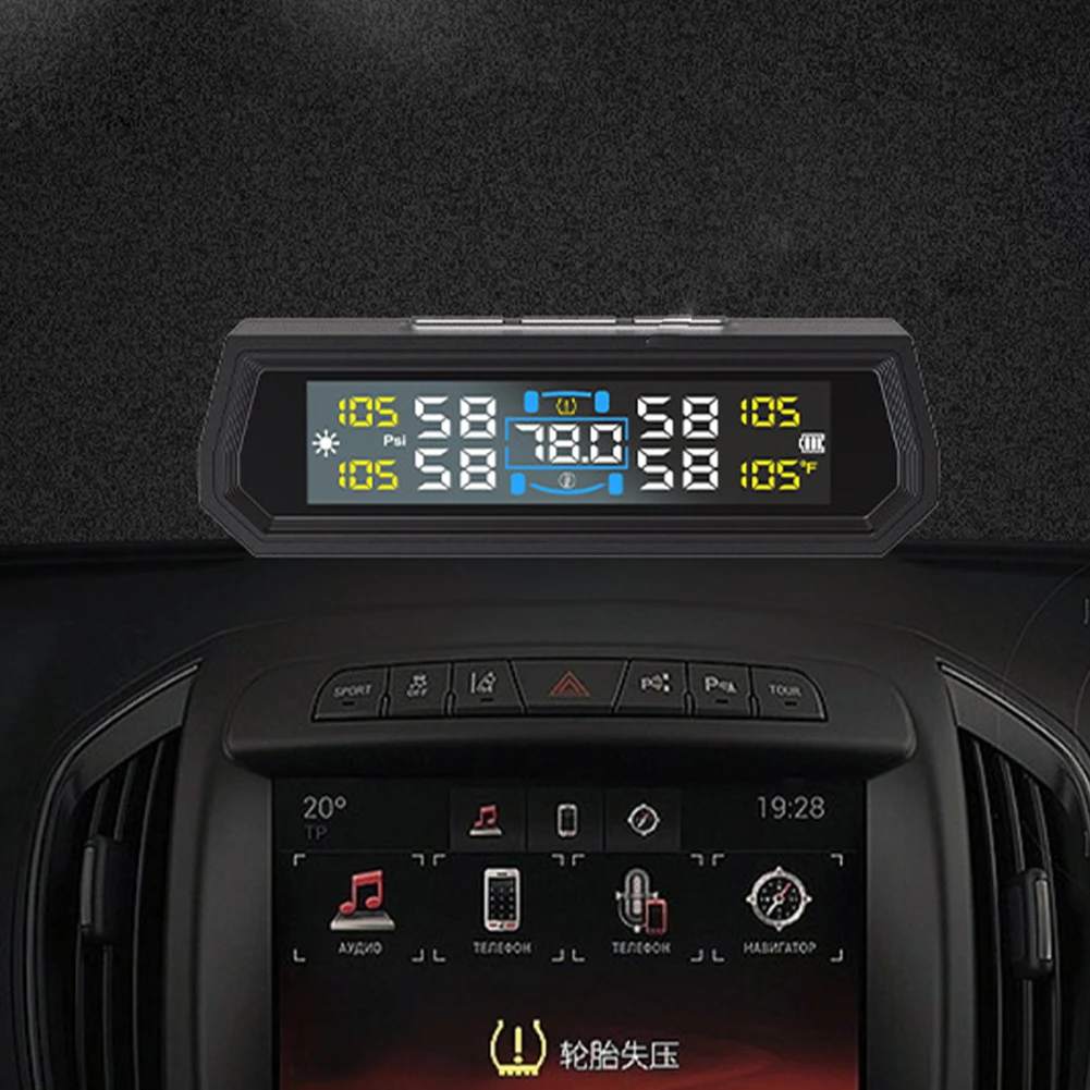 

Solar/USB Powered Tire Pressure Monitoring System LCD Display Wireless TPMS Tire Pressure Monitor System for RV Sedan SUV Truck