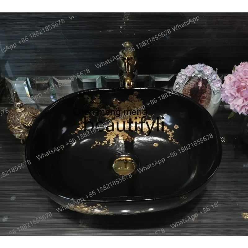 03 حوض كونترتوب أزرق حديث حوض بيضاوي نمط ذهبي #4