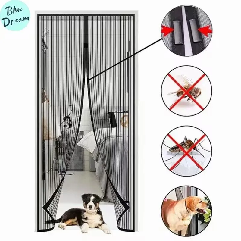 Automatic Closing Reinforced Magnetic Screen Door Curtain Summer Mosquito Net Anti Bug Fly Partition Curtain Mesh Door Screen