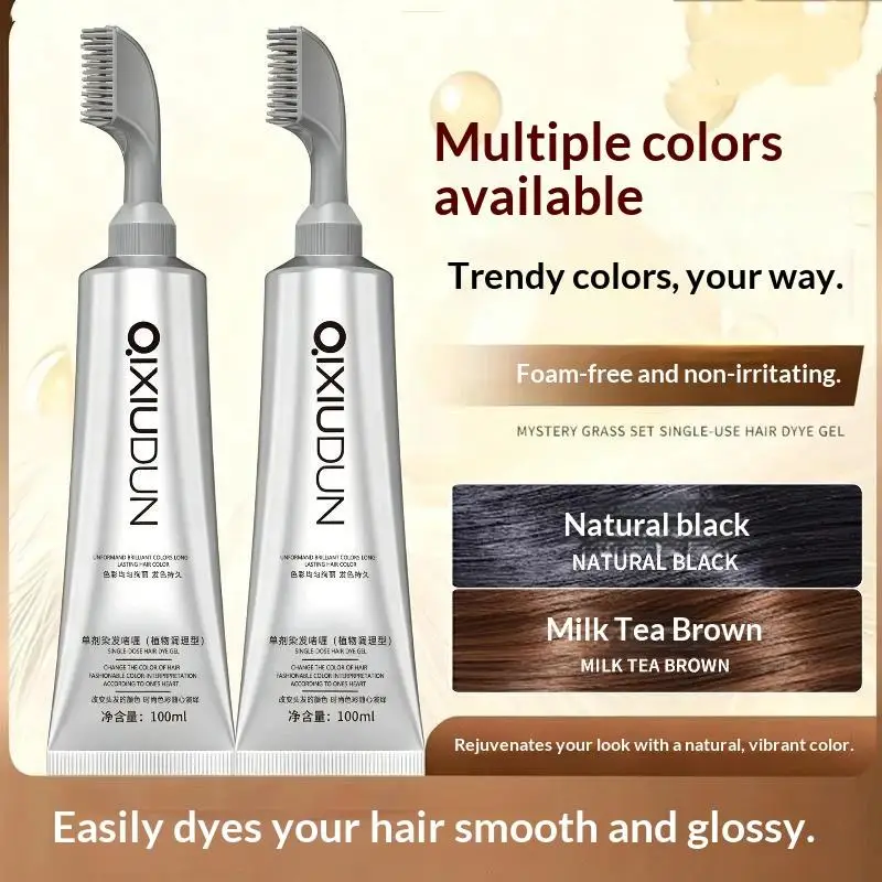 Hair Dye Cream with Comb Long Lasting Gray Hair Coverage Plant Derived Ingredient Natural Mild Extract for At Home Hair Color