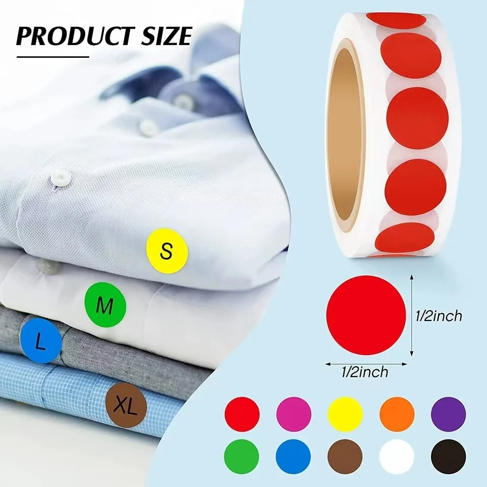 1.3CM 2000PC Round Colored Stickers, Removable Sticky Dots Color Coding Labels, Ideal Colored Dot Stickers