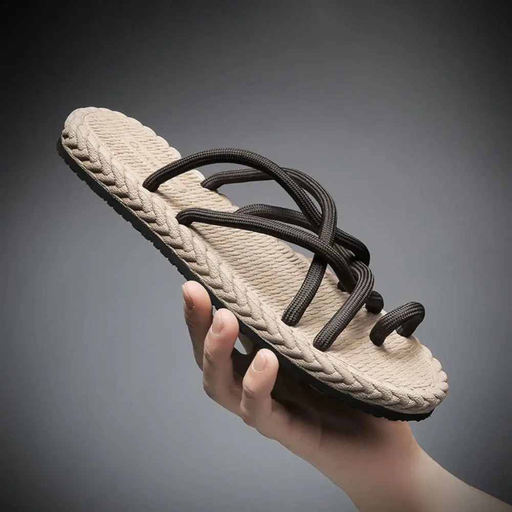 All Match EVA Outer Wear Shoes Personality Soft Braided Rope Flats Slippers Footwear Anti Slip Men Flip Flops Beach