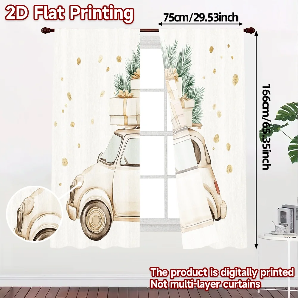 2pcs,Curtains Car Gifts Christmas Tree (3) Pattern Modern Curtains Semi-Sheer Curtains Thermal Insulation, and Room Darkening
