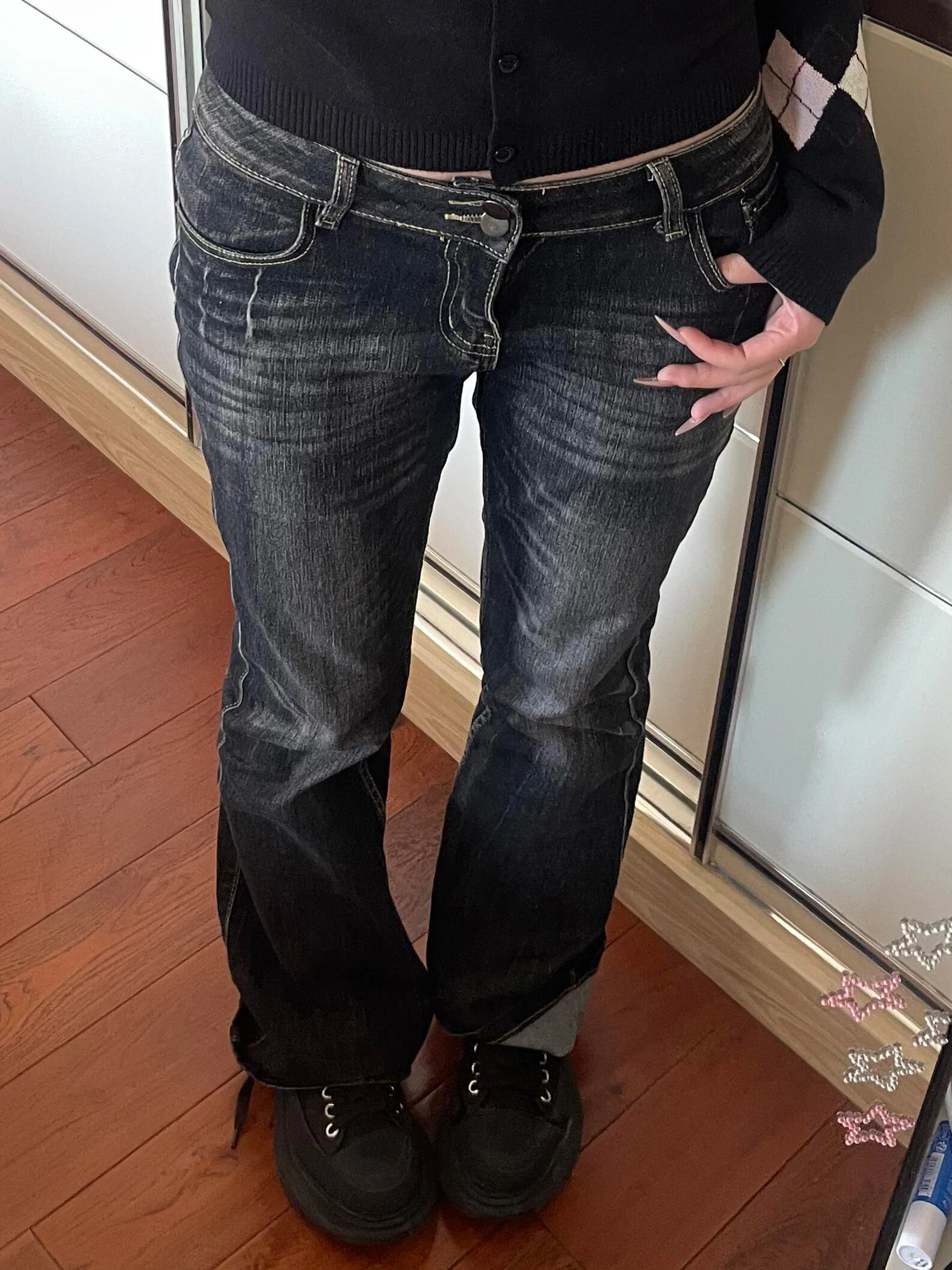 

Low Waist Flared Jeans Women's Slim Fit Straight Leg Denim Pants Y2K Millennium Trendy Retro Waed Autumn Winter Faion