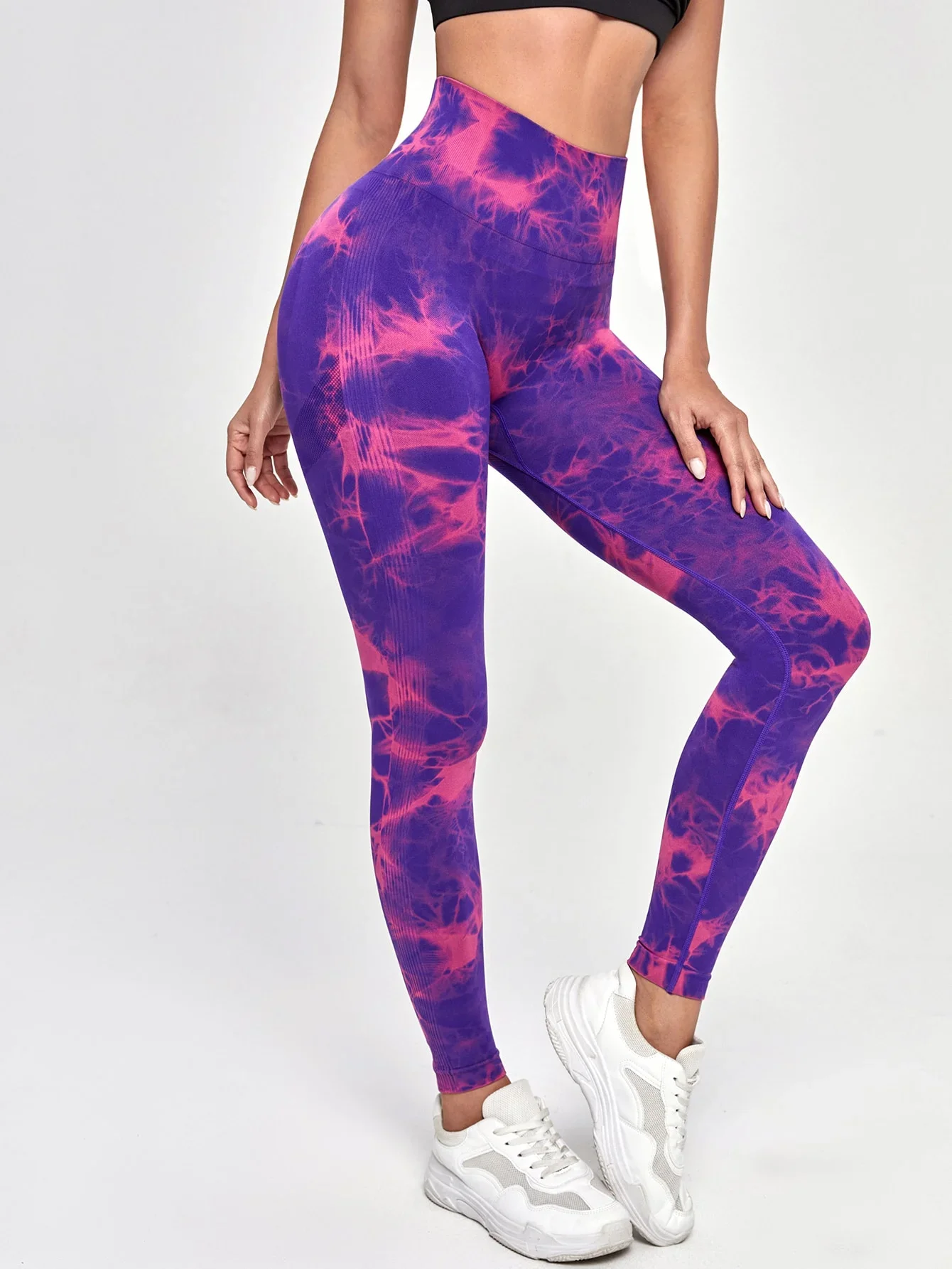 Damen-Leggings mit Batikmuster, neun Zehntel, hohe Taille, Yogahose, weich, dehnbar, Workout-Laufhose, atmungsaktiv, bequem – Detail 23