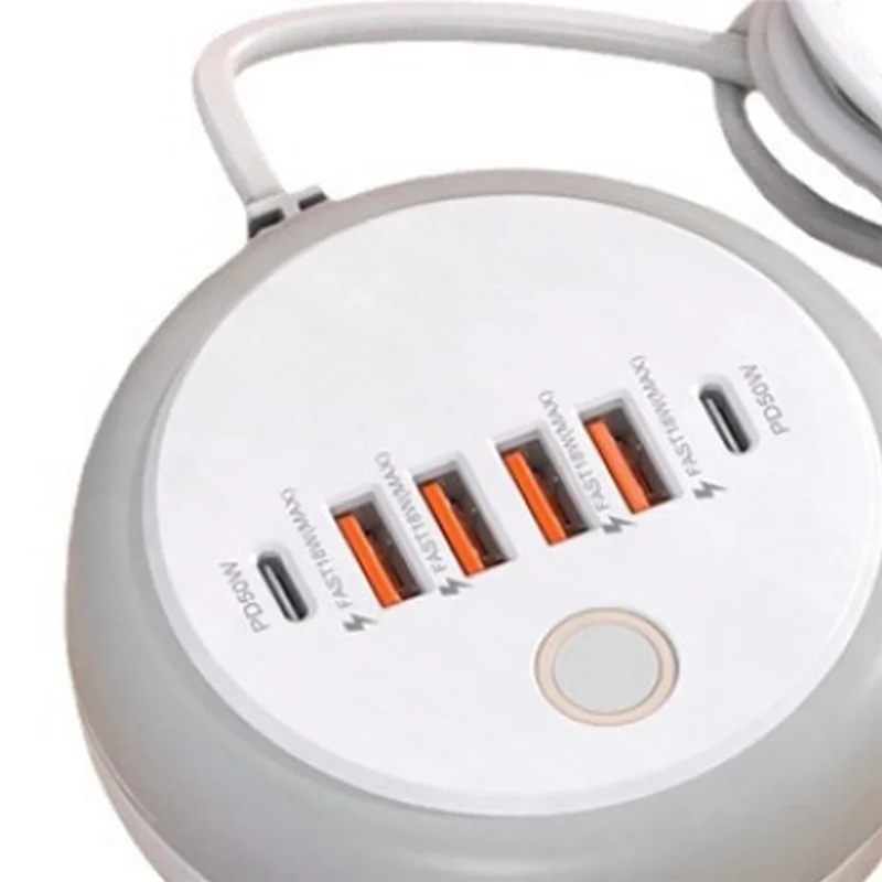 ABAC-Round PD20W Platoon Charger A+C شاحن سريع ذكي متعدد المنافذ مع مصباح LED يعمل باللمس/ملء الضوء