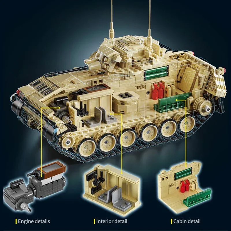 Military Series Armored Vehicles M2 Bradley Building Block Armored Car Brick Model WW2 Weapon Soldier Toys For Boy Gift MOC