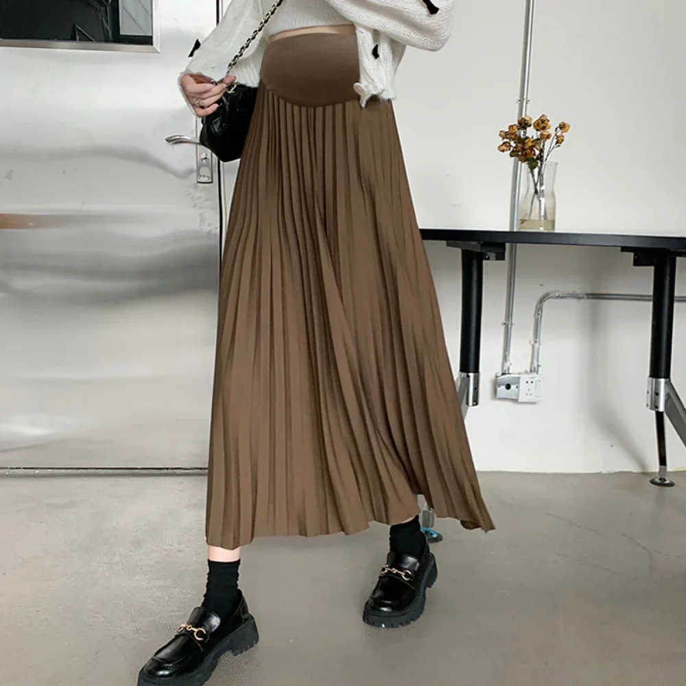 Maternity dress Pleated Thick Warm Maternity Skirts Elastic Waist Belly Casual Clothes for Pregnant Women Clothing Pregnancy