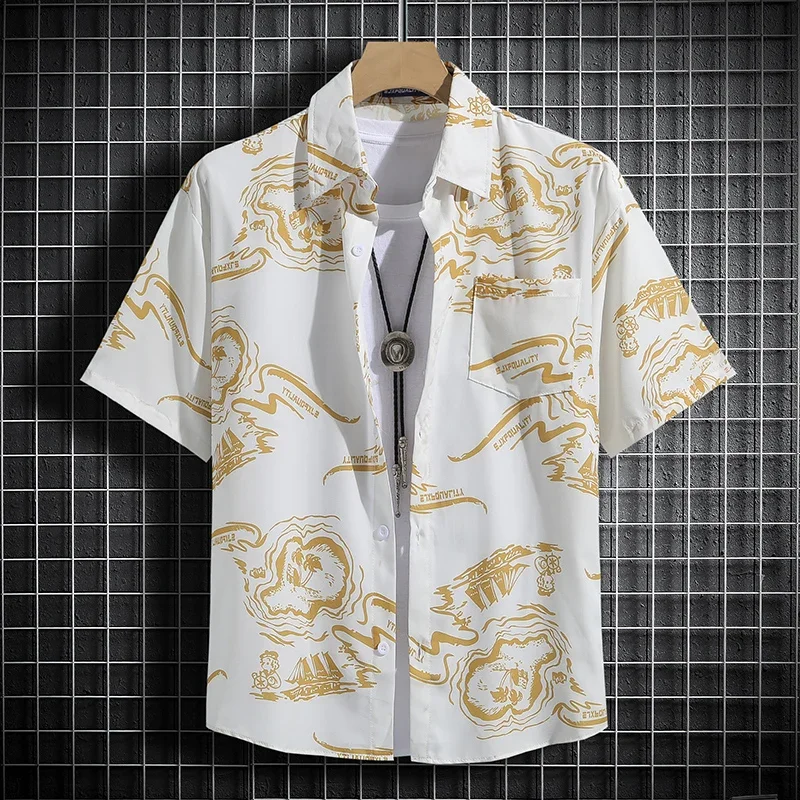 

Fashionable Men's Beach Shirts with Turn-Down Collar and Breathable Fabric, Perfect for Casual Wear and Outdoor Activities