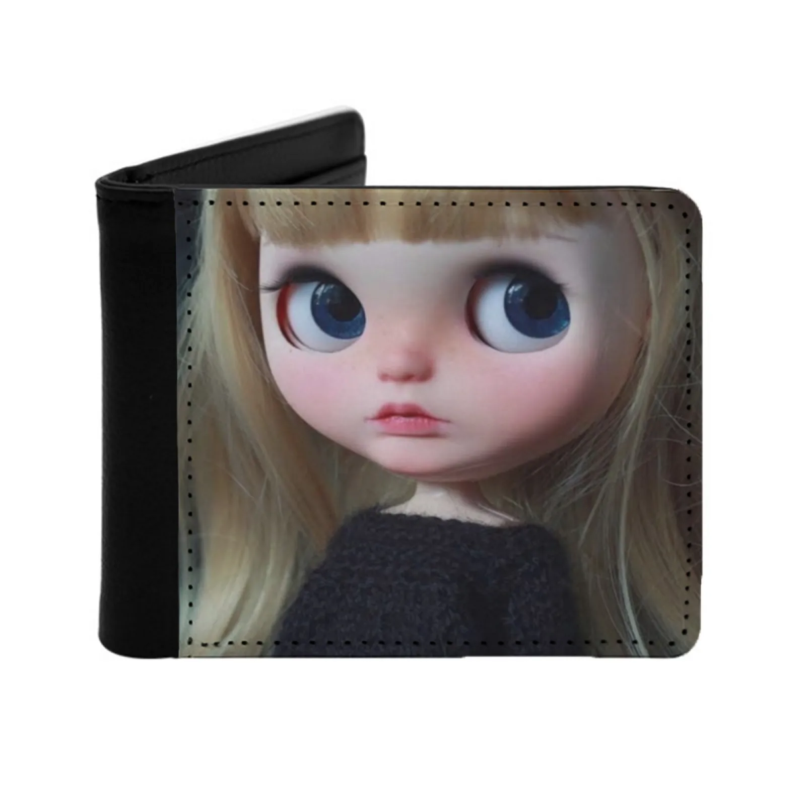 Cartera con estampado para hombre, tarjetero corto, monederos Blythe, muñeca Blythe personalizada, muñeca artística, ojo grande, chica rubia, novedad