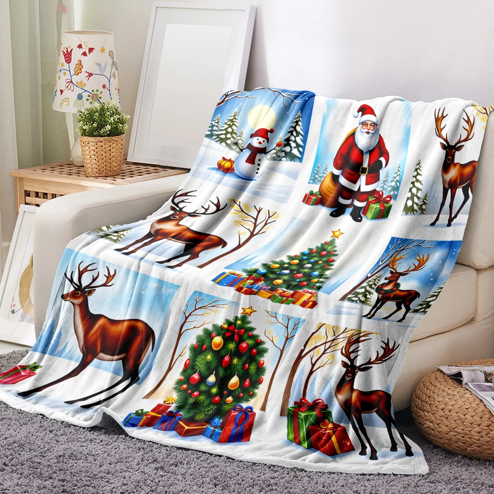 1PC Christmas Patchwork Themed Printed Blanket — Made of soft, fluffy flannel, perfect for a sofa or bed. Ideal for Christmas de