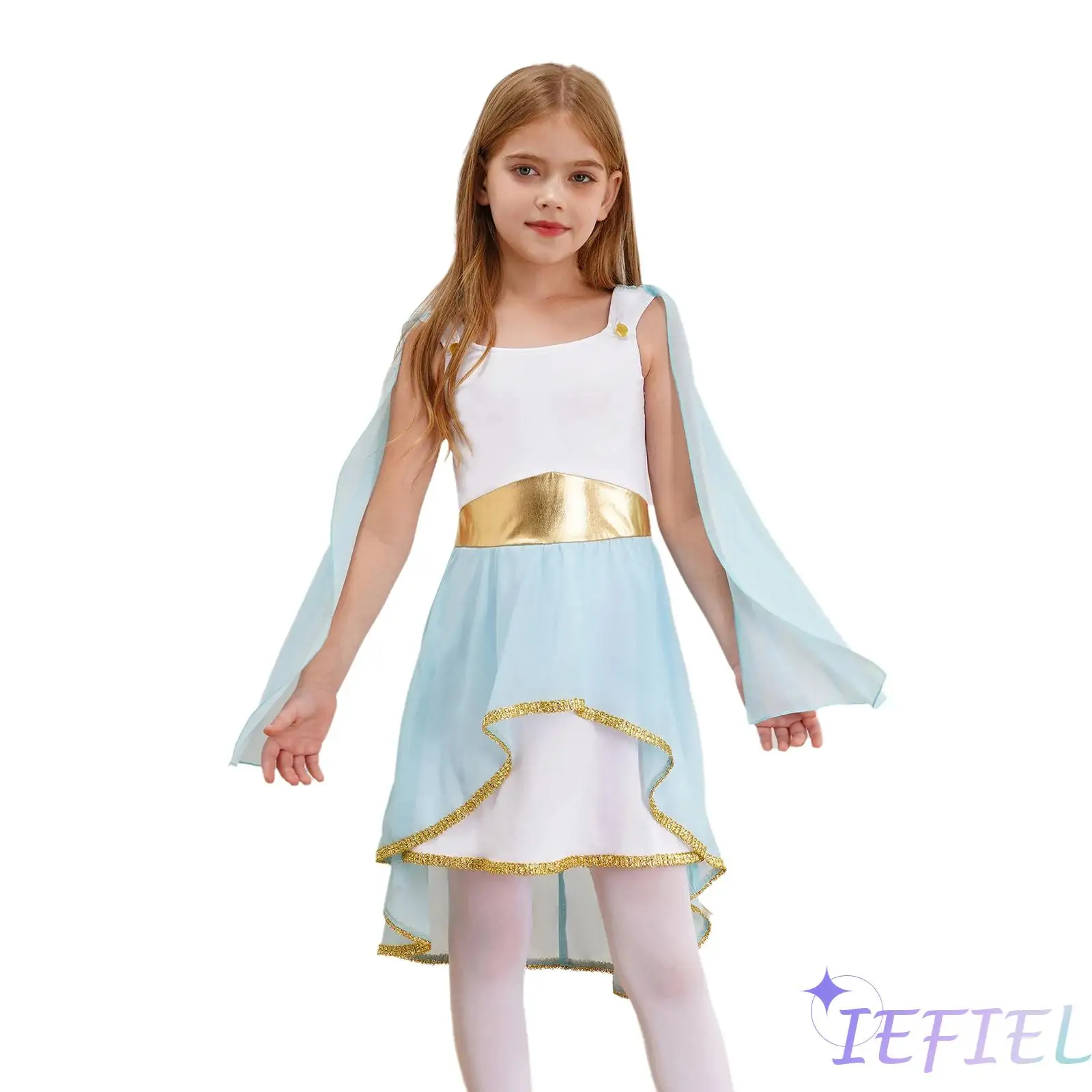 

Kids Girl Ancient Greek Toga Dress Sleeveless Patchwork Asymmetrical Flowy Dress Halloween Ancient Rome Princess Cosplay Costume