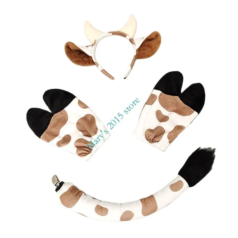 Ensemble d'accessoires Costume vache E15F, 3 pièces, oreilles vache, bandeau, gants, queue, d'accessoires, Costumes