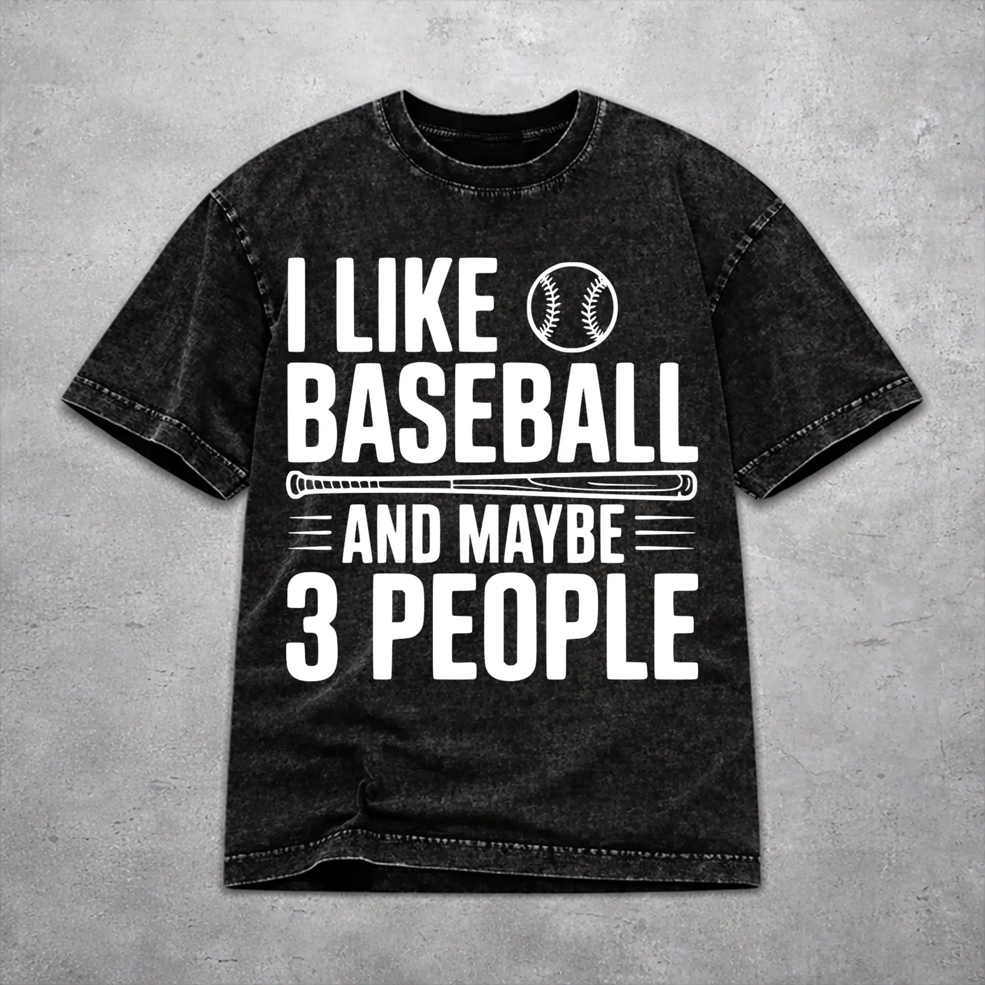 Casual Women Men I Like Baseball And Maybe 3 People   Tee Shirt Washed Style  T Shirts Clothing