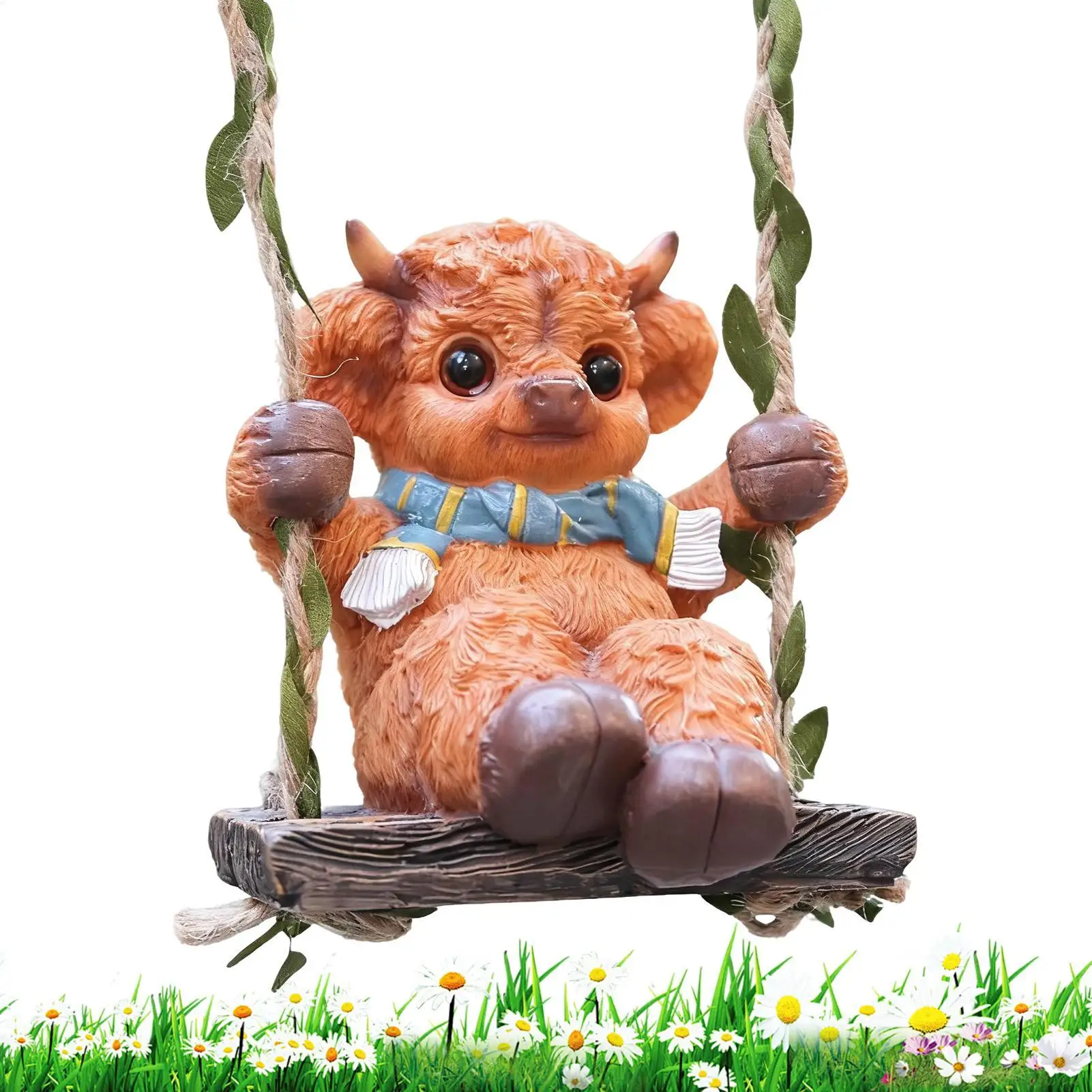

Highland Cow Figurine Garden Decor Resin Highland Cow Swing Figurine Craft Patio Decoration Sculpture For Balcony Fence