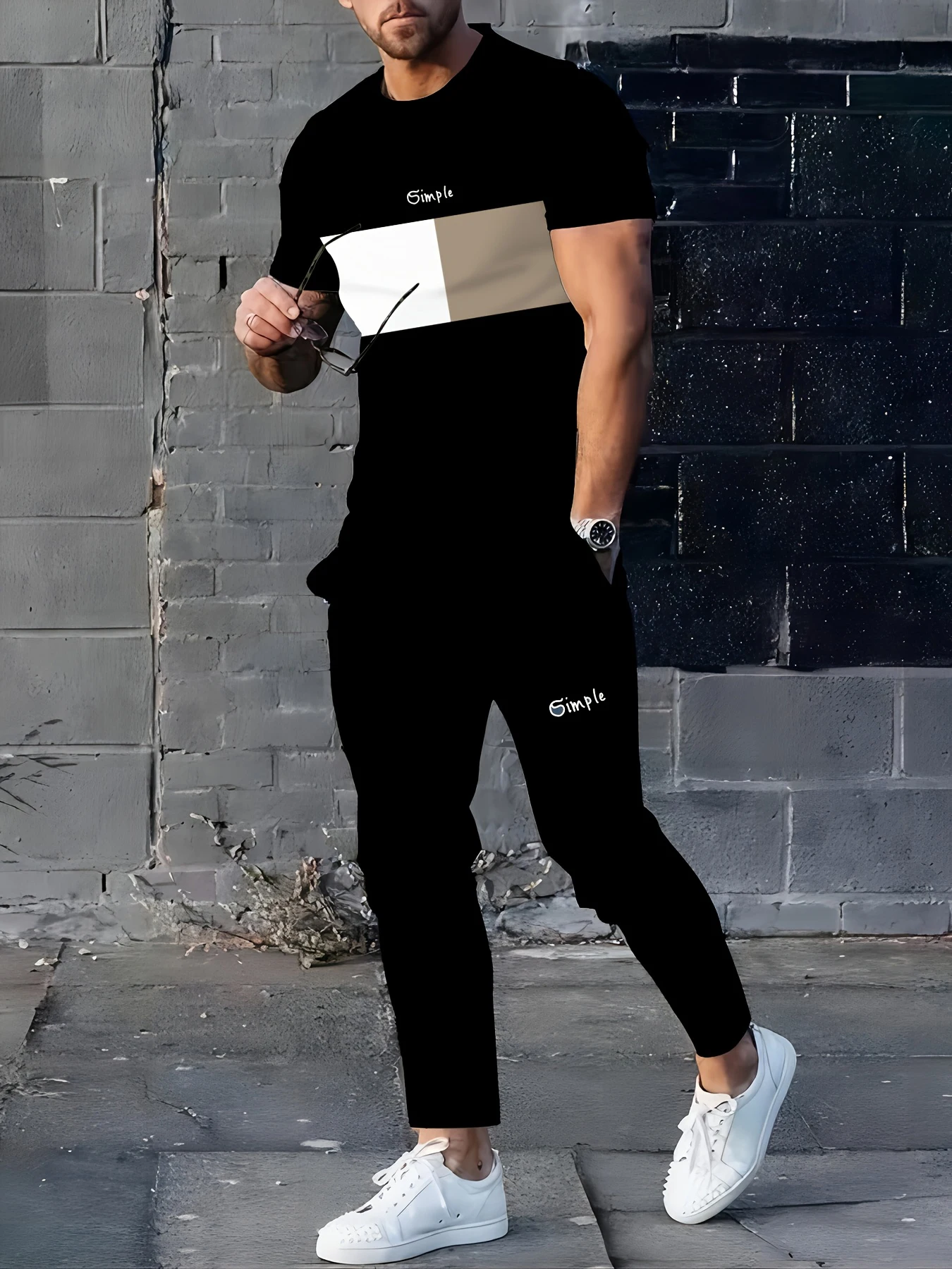 

Men's Autumn Luxury Fashion Comfort Set Color Block Plaid Simple Letter Print Casual Breathable Sport T-Shirt Drawstring Pants