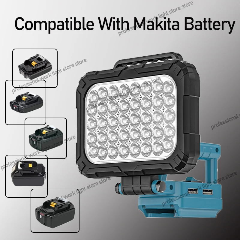 8-inch LED Work Light For Makita 18V Battery 2 USB Outdoor Flood Lights Spotlight Camping Lamp Emergency Lighting