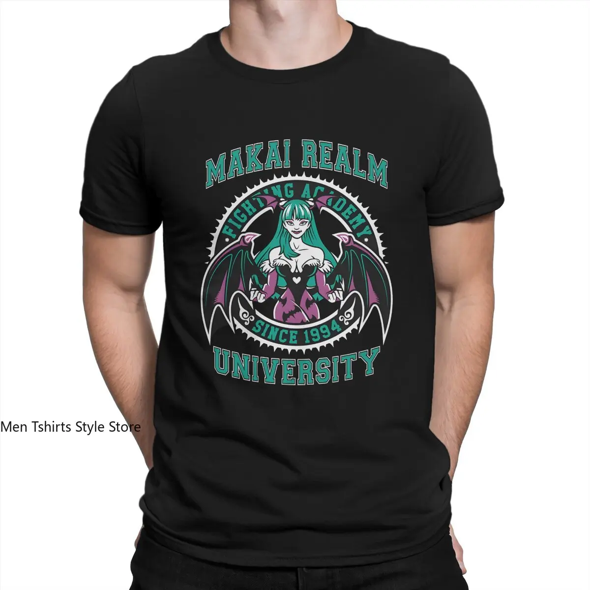 Men Makai Realm University T Shirts Darkstalkers Game 100% Cotton Clothing Vintage Short Sleeve O Neck Tee Shirt Printed T-Shirt