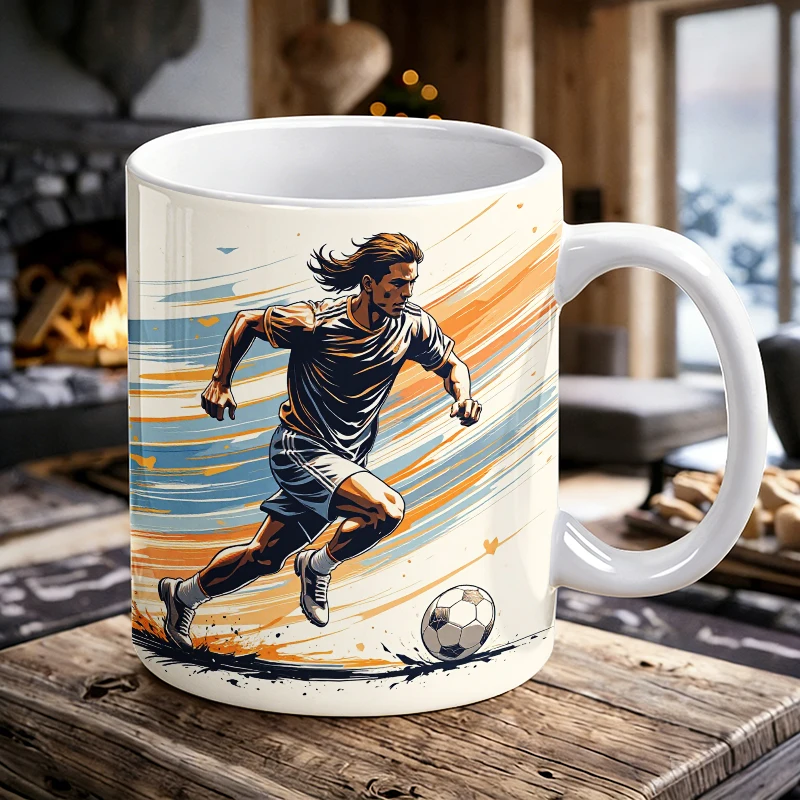 Speed Motion Line Soccer Player Coffee Mug, Dynamic Running Football Art Ceramic Cup, 11oz Sport Street Style Daily Water Mug
