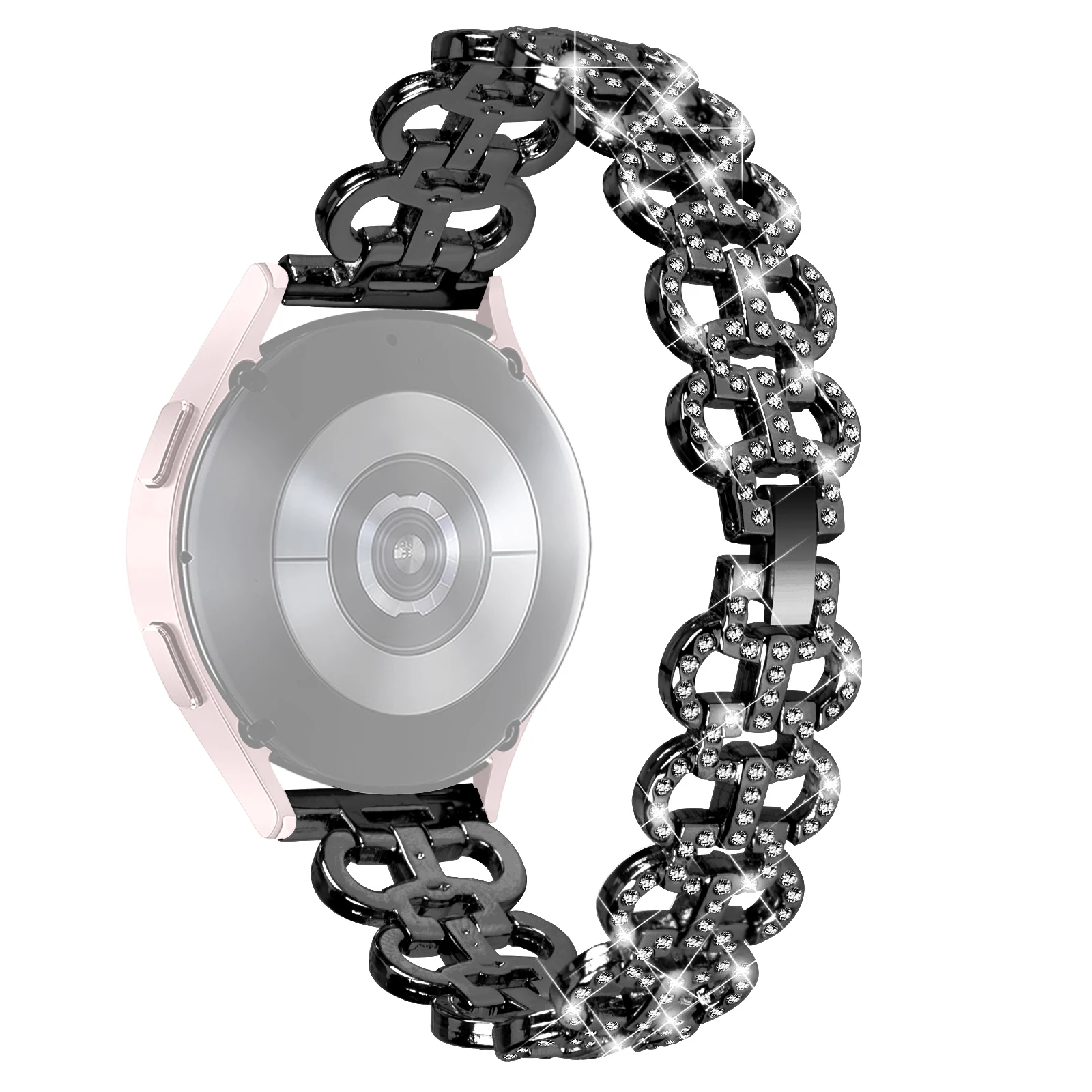 For Pebble 2 / Time Round Rhinestones Decor Gourd Shape Watch Band Alloy Strap - Black #3