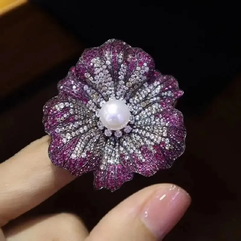 

RUIF New Arrival 50mm Fireworks Bloom S925 Silver Pearl Brooch Fashion Jewelry Women Party Gift